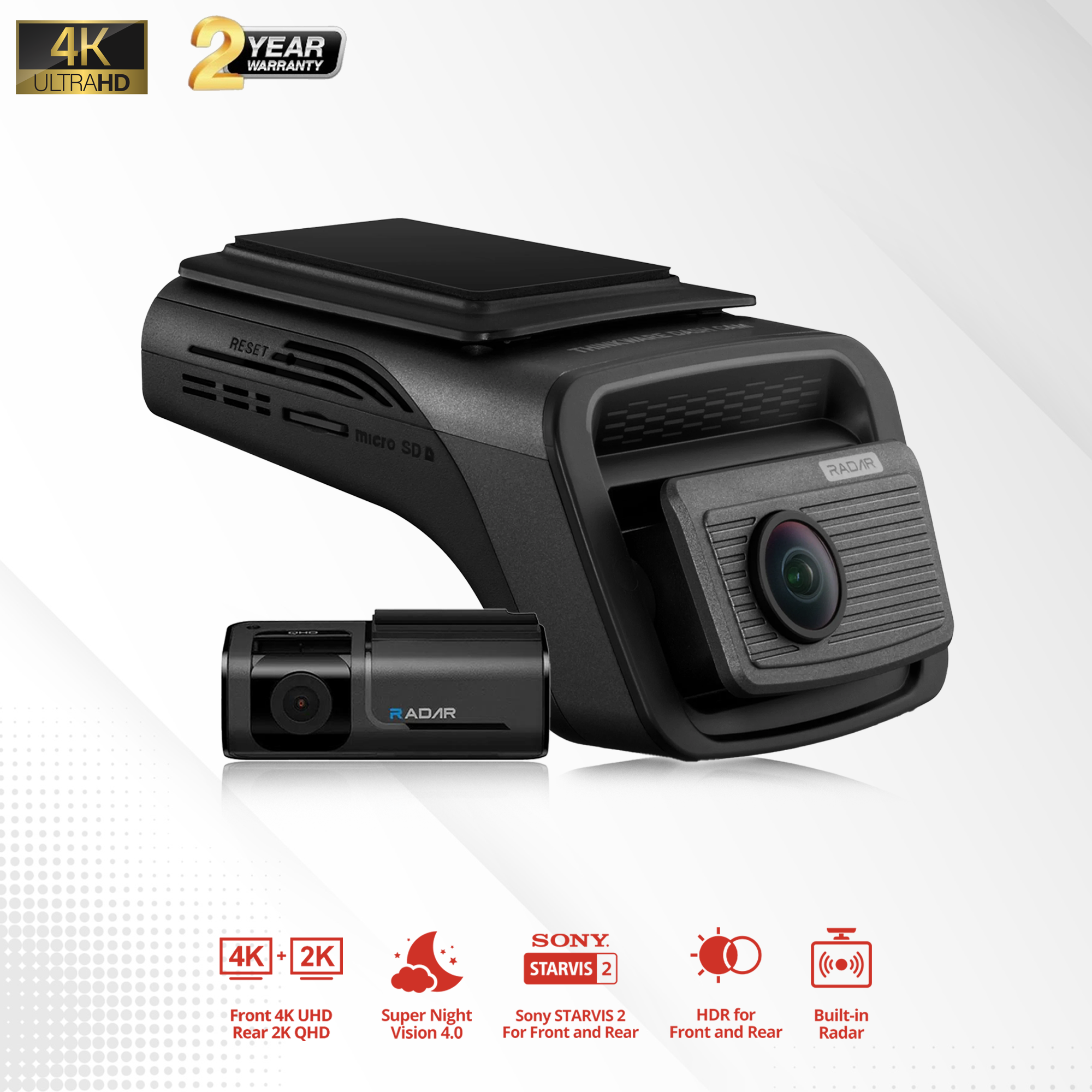 กล้องติดรถยนต์ Thinkware U3000 pro กล้องหน้า4K /กล้องหลัง 2K มีRadar ผลิตในเกาหลี ฟรีติดตั้ง ประกัน 2ปี